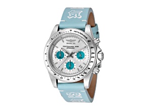 Invicta Speedway 39.5mm Light Blue Silver Dial Leather Band Quartz Watch