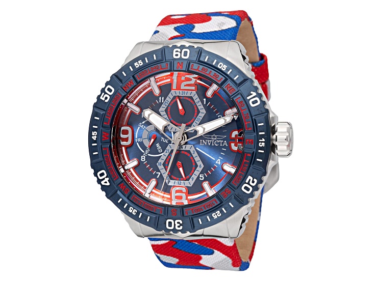 Invicta Coalition Forces 49mm Red Blue Dial Nylon Band Quartz Watch