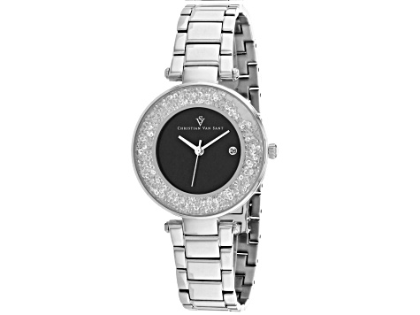 Christian Van Sant Women's Dazzle Black Dial, Stainless Steel Watch