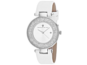 Christian Van Sant Women's Dazzle White Dial, White Leather Strap Watch