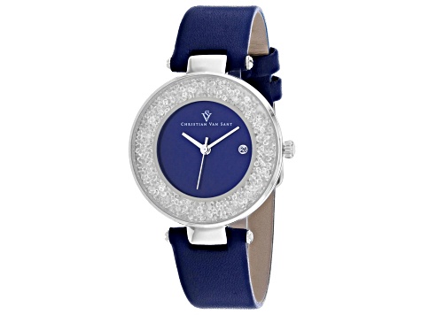 Christian Van Sant Women's Dazzle Blue Dial, Blue Leather Strap Watch