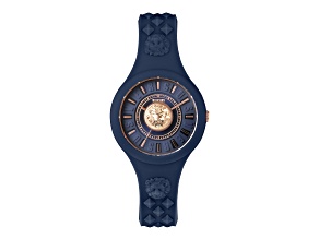 Fire Island Watch 39MM Blue Case Blue with Rose Details Enamel Dial Silicone Strap