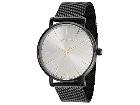 Invicta Angel 38mm White Dial Black Stainless Steel Mesh Band Quartz Watch