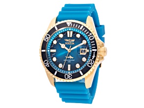 Invicta Pro Diver 43mm Blue Silicone Strap Yellow Stainless Steel Case Quartz Watch