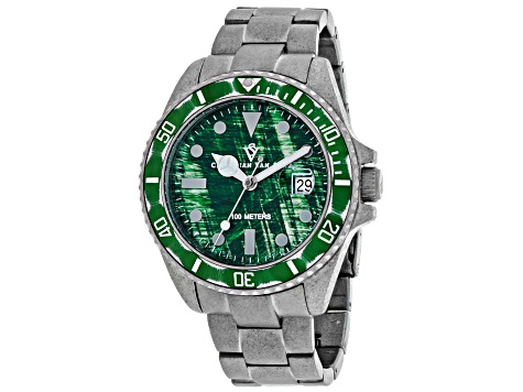 Christian Van Sant Men's Montego Green Dial, Silver-tone Distressed Stainless Steel  Watch