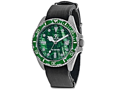 Christian Van Sant Men's Montego Vintage Green Dial, Black Leather Strap Watch