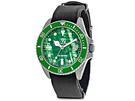 Christian Van Sant Men's Montego Green Dial, Black Leather Strap Watch
