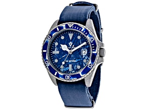Christian Van Sant Men's Montego Vintage Blue Dial, Blue Leather Strap Watch