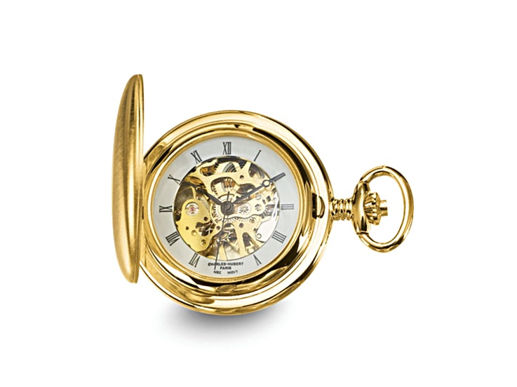 Charles Hubert Satin Gold Tone Brass White Dial Pocket Watch