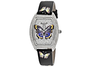 Christian Van Sant Women's Papillon White Dial, Multi-color Butterfly Design Leather Strap Watch