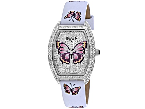 Christian Van Sant Women's Papillon Multi-color Butterfly Design Leather Strap Watch
