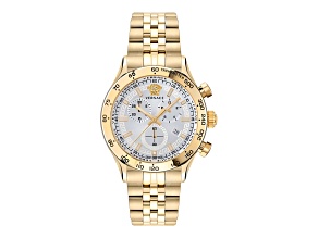 Versace Hellenyium Chrono Mens Watch 44MM IP Yellow Case White Sunray Dial Bracelet