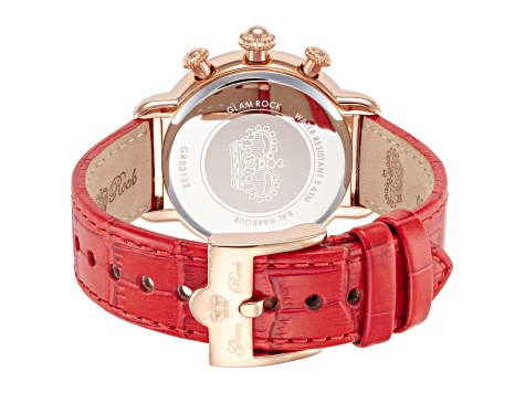 Glam Rock Women's Ball Harbour 40mm Quartz Chronograph Red Leather Strap Watch