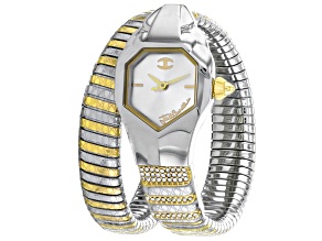 Just Cavalli Women's Glam Snake White Dial, Two tone Yellow Stainless Steel Watch