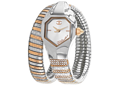 Just Cavalli Women's Glam Snake White Dial, Two tone Rose Stainless Steel Watch