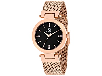 Picture of Roberto Bianci Women's Cristallo Black Dial, Rose Stainless Steel mesh Watch