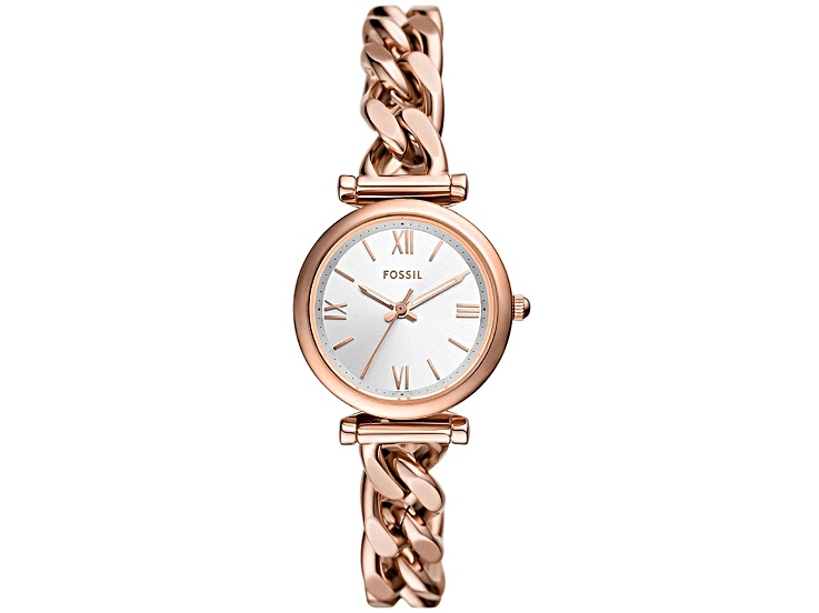 Fossil Carlie 28mm Rose Stainless Steel Bracelet White Dial Quartz Watch