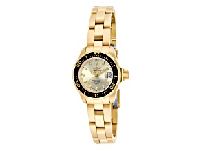 Invicta Pro Diver 24.5mm Black Bezel Champagne Dial Yellow Stainless Steel Quartz Watch