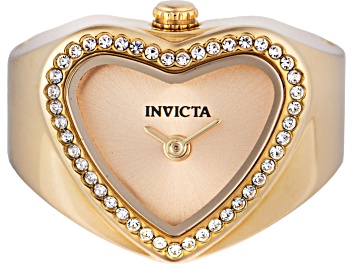 Invicta Mini 18.5mm Pink Dial Yellow Stainless Steel Band Quartz Ring Watch