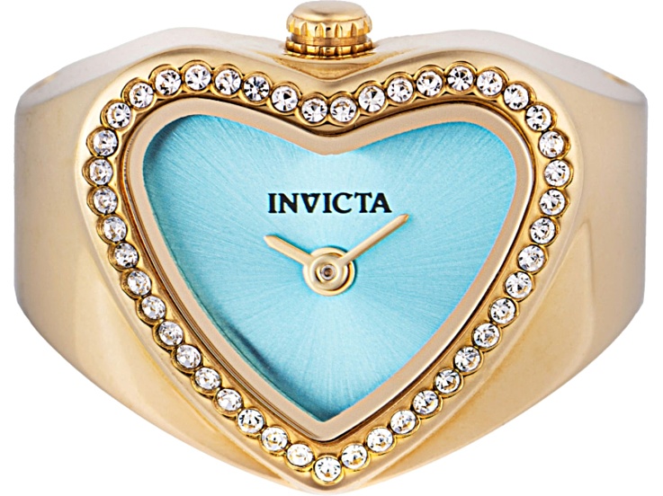 Invicta Mini 18.5mm Blue Dial Yellow Stainless Steel Band Quartz Ring Watch