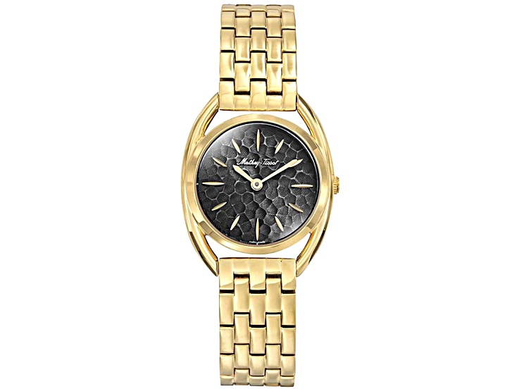 Mathey Tissot Saphira 28mm Yellow Stainless Steel Bracelet Black Dial Quartz Watch