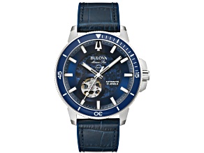 Bulova Men's Marine Star Blue Dial, Blue Leather Strap Watch