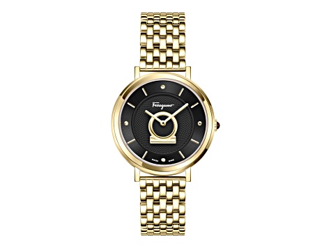 Ferragamo Minuetto Womens Watch 36MM IP Yellow Case Black  display picture 1