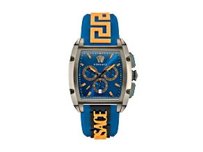 Versace Dominus Watch 42X49.5MM Gunmetal Case Blue Sunray Dial Silicone Strap