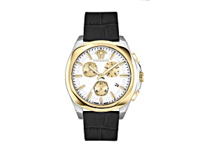 Medusa Chrono Watch 40MM Two-tone Case Silver Tone Sunray Dial Calf Leather Strap