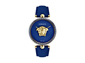 Palazzo Empire Watch 39MM Yellow Case Blue Guilloché Dial Calf Leather Strap