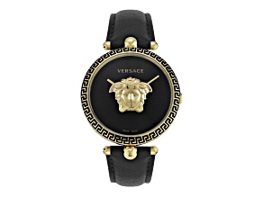 Palazzo Empire Watch 39MM Yellow Case Black Guilloché Dial Calf Leather Strap