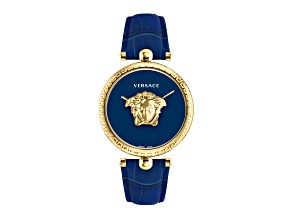 Palazzo Empire Watch 39MM Yellow Case Blue Enamel Dial Calf Leather Strap