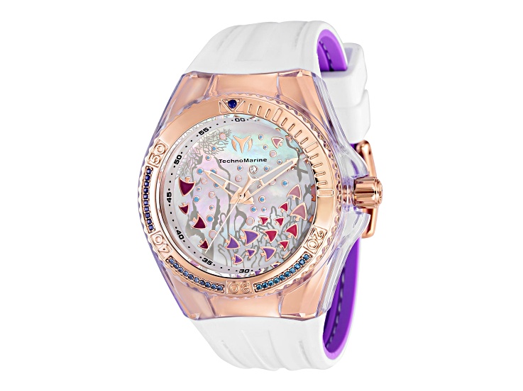Technomarine Cruise Dream 40mm White Dial Rose Bezel White and Purple Silicone Strap Quartz Watch