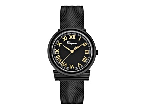 Gancino Womens Watch 34MM IP Black Case Black Guilloché Dial IP Black Bracelet