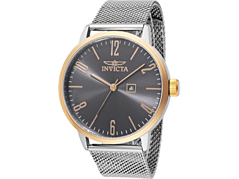 Invicta Specialty 44mm Charcoal Dial Stainless Steel Mesh Band Quartz Watch