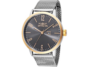 Invicta Specialty 44mm Charcoal Dial Stainless Steel Mesh Band Quartz Watch