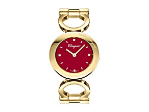 Gancino Watch 28mm Yellow Case Red Enamel Dial Yellow Stainless Steel Bracelet