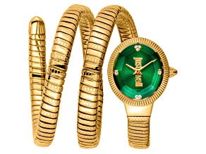 Just Cavalli Signature Snake 22mm Yellow Stainless Steel Bracelet Green Dial Quartz Watch