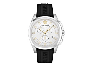 Versace Geo Watch 43MM Stainless Steel Case White Sunray Dial Silicone Strap