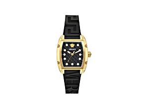 Versace Dominus Womens Watch 44.8x36MM IP Yellow Case Black Guilloché Dial Silicone Strap