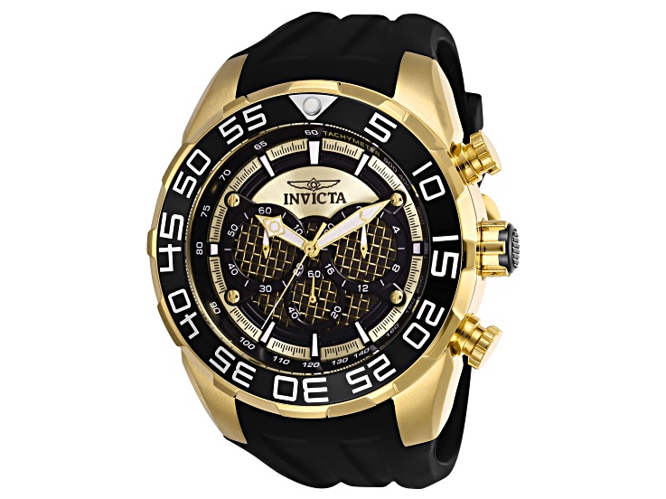 Invicta Speedway 50mm Gold Black Dial Silicone Band Quartz Watch