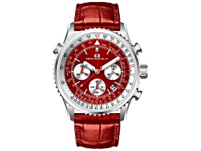 Oceanaut Flight 46mm Red Leather Strap Red Dial Chronograph Quartz Watch