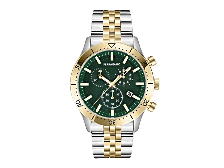 腕時計その他 Ferragamo Two-Tone Bracelet Watch With Green Guilloche Dial Salvatore Ferragamo Men's Vega Upper East Chronograph Two