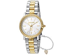 Just Cavalli Women's Donna sempre 32mm Quartz White Dial Yellow Bezel Two-tone Stainless Steel Watch