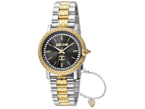 Just Cavalli Women's Donna sempre 32mm Quartz Black Dial Yellow Bezel Two-tone Stainless Steel Watch
