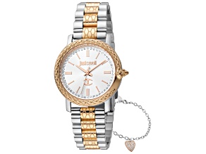 Just Cavalli Women's Donna sempre 32mm Quartz White Dial Rose Bezel Two-tone Stainless Steel Watch
