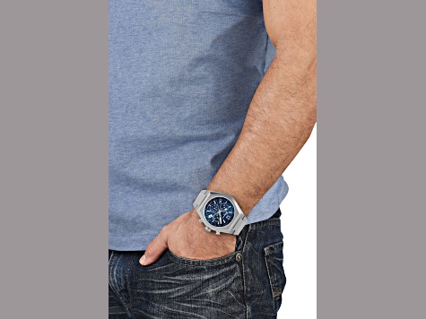 Ferragamo Tonneau Chrono Watch 42MM Blue Sunray Dial Stainless