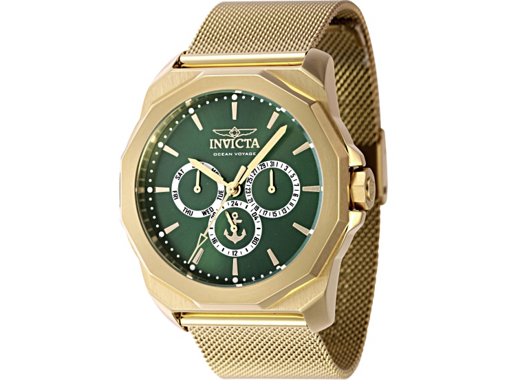 Invicta OCEAN VOYAGE 44mm Green Dial Rose Stainless Steel Mesh
