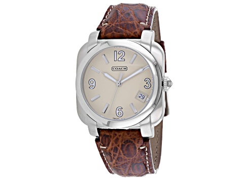 Coach 44mm Brown Leather Strap Beige Dial Quartz Watch  display picture 3