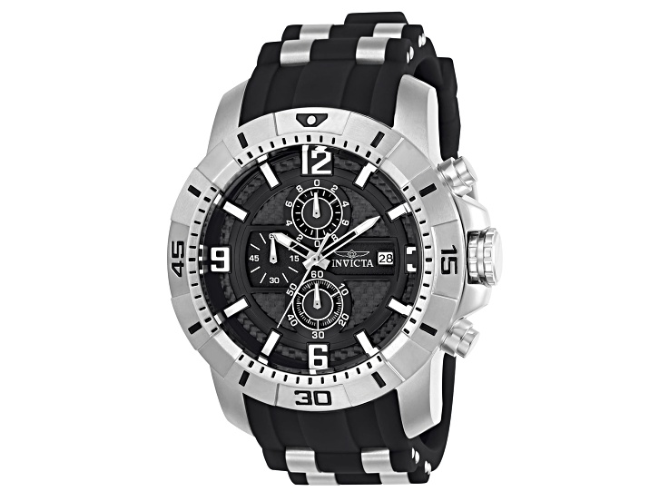 Invicta Pro Diver 50mm Black Dial Silicone, Stainless Steel Band Quartz Watch